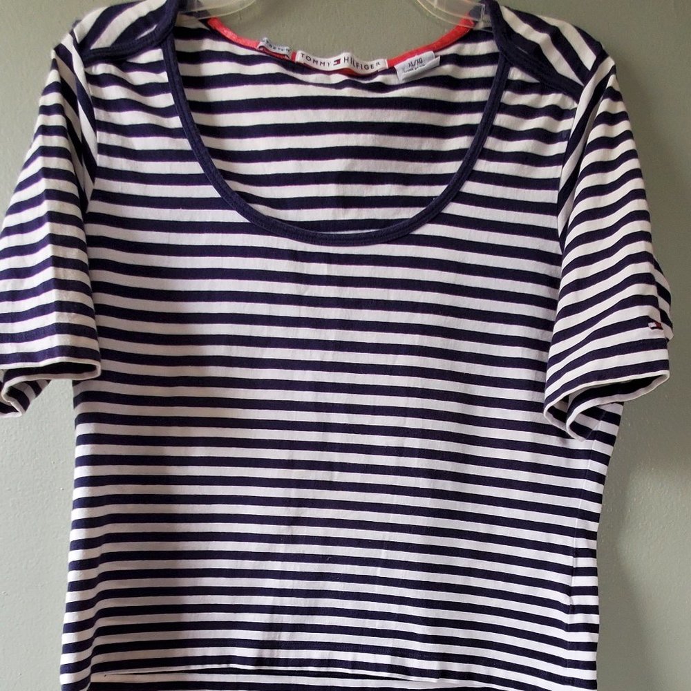 Tommy Hilfiger Navy and White Stripe Stretch
